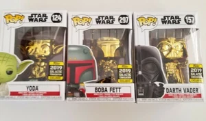 Funko POP! Star Wars Boba Fett, Darth Vader, and Yoda Gold set Exclusive mint - Picture 1 of 1