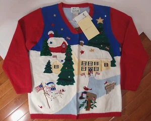 The Quacker Factory Christmas Tree/ Snowman/ Angel/ Hidden Button Down Sweater - Picture 1 of 12