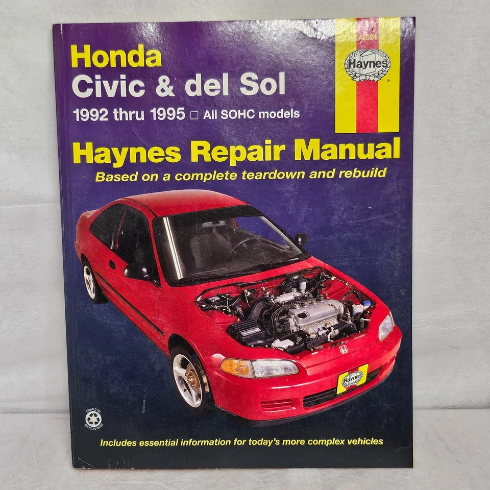 Haynes Honda Civic & del Sol 1992-1995 Car Automotive Repair Manual(42024) VTG - Image 1 of 2