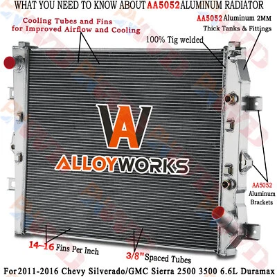 4 Row Radiator For 2011-2016 Chevy Silverado/GMC Sierra 2500 HD 3500 HD 6.6L V8 - Image 1 of 4