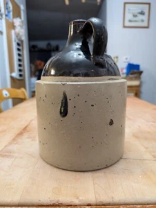 Primitive Red Wing Minnesota Stoneware Salt Glazed Jug Brown Top Bottom Marked - Picture 1 of 13