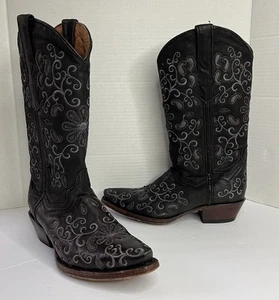 Wildflowers Bluebonnet Embroidered Cowgirl Western Boots Black Women’s 7 - Picture 1 of 10