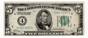 Billete de 5 dólares de la Reserva Federal de Cleveland de 1928 crudo circulado 3095A - Imagen 1 de 2