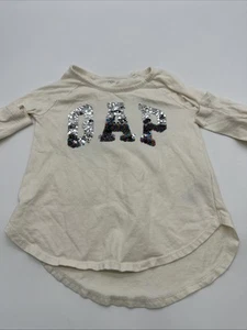 Gap Kids Long Sleeve Shirt Youth Girl Small Sequins Spell Out White ..#29147 - Picture 1 of 12