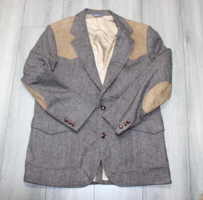 Blazer Pendleton Masculino Antigo 44 Longo Lã Cinza com Jaqueta de Couro Casaco Esportivo EUA - Imagem 1 de 4