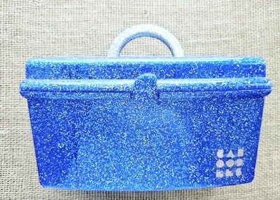 复古 Caboodles 液体金属蓝色闪光化妆盒 #5620 — 第 1/4 张图片