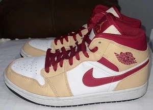 Air Jordan 1 Mid Light Curry Cardinal Red Mens Size 9.5 Shoes 554724-201 - Picture 1 of 8