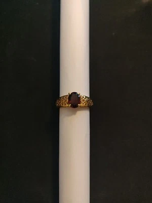 石榴石椭圆形 14k 镀金戒指 尺寸 6 — 第 1/2 张图片