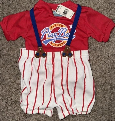 Conjunto de bebé piñones vintage de los 80 nuevo con etiquetas 3-6M - Mameluco de béisbol Mervyn’s Foto 1 de 4