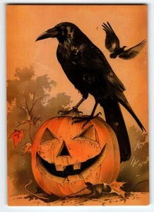 Postal de Halloween vintage cuervo en Jack-O'-Lantern fotocromática 5,5x4" - Imagen 1 de 2