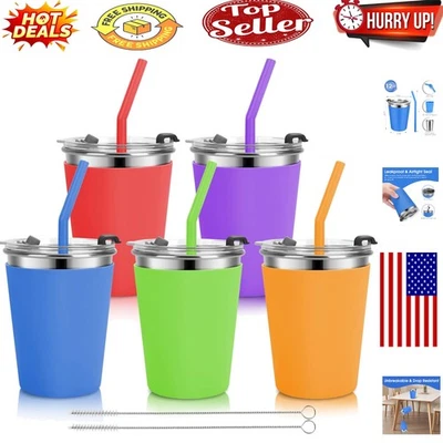 Tazas a prueba de derrames de acero inoxidable para niños con pajitas - Paquete de 5 Foto 1 de 4