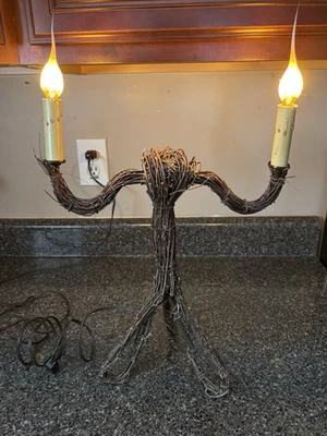 Twig Wrapped Lamp Rustic Candelabra Dripping Wax Lamp VERY UNIQUE - Image 1 of 4