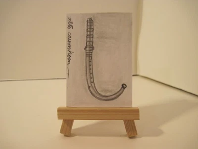 ACEO alto crumhorn musical instrument Original Art Card Drawing outsider naïve - Image 1 of 3