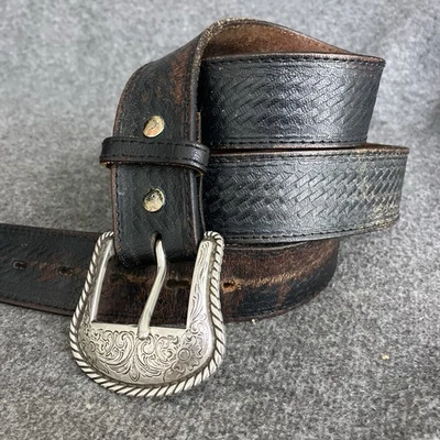 Cinturón de Colección Nocona Western Basket Weave Para Hombre 44 Cuero Negro Hebilla Plateada Trabajo Foto 1 de 4