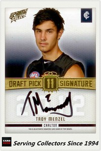 2013 Select AFL Prime Draft Pick Signature Card DPS11 Troy Menziel (Carlton)