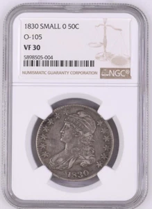 1830 Small 0 Capped Bust Half Dollar .50C O-105 NGC VF 30 - Picture 1 of 2