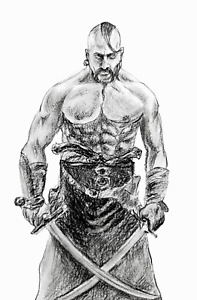 Male charcoal drawing 11x7 Ukrainian Cossack with ranks, defender Original art