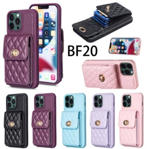 Grid Leather Lanyard Wallet Phone Case for iPhone 11 12 13 14 Pro Max XR XS 7 8 - Picture 1 of 40