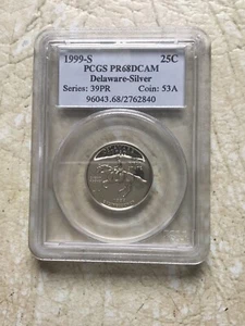 1999 S SILVER QUARTER 25C DELAWARE PCGS PR68DCAM Coin - Picture 1 of 4