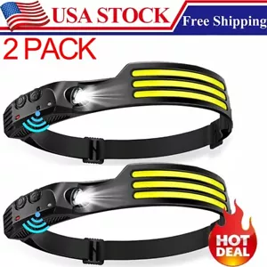 2X Waterproof COB Headlamp Night Buddy LED Sensor 230° Head Torch Headlight Lamp - Picture 1 of 7