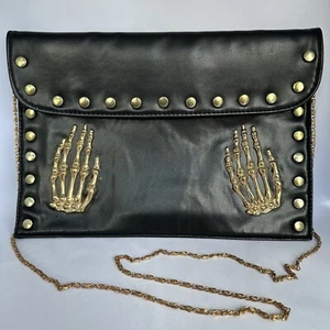 Skeleton Hands Black Bag Metal Studs Goth Clutch Handbag Bones Skull Halloween - Picture 1 of 9