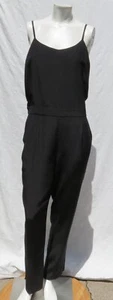 R LABEL Women’s US L Black 100% Silk Spaghetti Strap Cami Tapered Pants Jumpsuit - Picture 1 of 7
