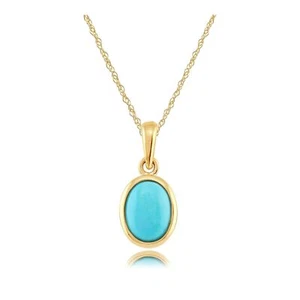 Pendente Classico In Turchese Cabochon In Oro Giallo 9 Carati - Foto 1 di 1
