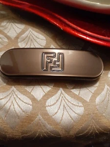 FENDI FF Zucca Logos Barrette Brown Plastic Gold Plated Vintage Authentic RARE - Picture 1 of 12