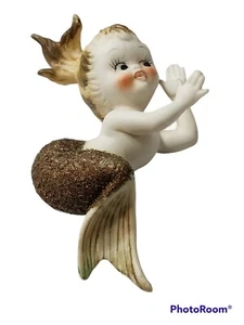 Vtg Bradley Ceramic Clapping Mermaid Sandy Tail Ceramic Hair Wall Plaque 4.5" - Picture 1 of 9