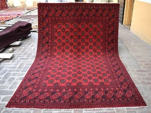 Red Geometric Turkmen Bokhara Area Rug 6x9 Hand Knotted Afghan Tribal Wool Rug - Picture 1 of 11