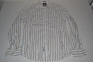MARC ECKO NEW YORK BLUE BROWN STRIPED DRESS SHIRT MENS SIZE MEDIUM M - Picture 1 of 4