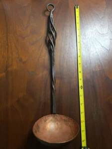 Hand Forged Solid Hammered Copper / Iron Soup Ladle Swirl Handle / Heavy - Picture 1 of 7