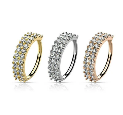 Double Lined CZ Gem Hoop Nose Ear Lip Cartilage Helix Daith Rook Tragus Rings - Image 1 of 3