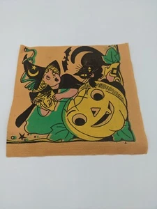 VINTAGE 1920-30s Dennison HALLOWEEN Crepe Paper Party Napkin JOL BLACK CAT GIRL - Picture 1 of 6