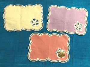 Antique BRUSSELS LACE RENEE FOIRET Set of 3 Handkerchiefs Colors Gift! FREE SHIP - Picture 1 of 8