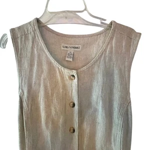 Gloria Vanderbilt Linen Maxi Dress Full Button Front Sleeveless Belted Size Lg - Picture 1 of 10