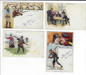 4 Comic German Army Cartoon Postcards 1906 p1068 - Picture 1 of 2