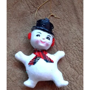 Vintage Blasform Samt beflockt tanzen Weihnachten Schneemann Ornament Vintage Chri - Bild 1 von 2