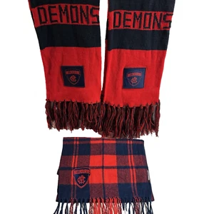 3 x AFL Melbourne Demons Scarf Bundle 1 Tartan + 2 Classic Aussie Rules Blue Red - Picture 1 of 4