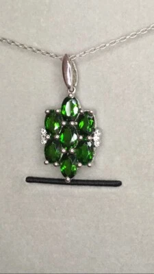 3.62ct Certificate Green Chrom Diopside & White Topaz Sterling Silver Pendant - Image 1 of 2