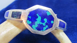 VINTAGE MEXICAN AZURITE AND MALACHITE BANGLE BRACELET - Picture 1 of 8