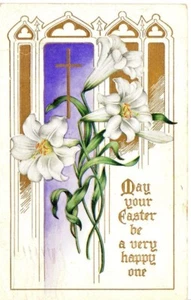 Postal De Colección 1908 Boston Misa Pascua Feliz Cruz Lirio Flor Tarjeta de Arte - Imagen 1 de 2