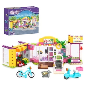 COGO Supermarket Building Set, Seaside Grocery Store Flower Shop Building Kit - Picture 1 of 6