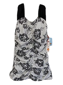 Divinita Sole Womens Swim Top Shirred Halter Tankini Black Flower Dots Juniors S - Picture 1 of 10