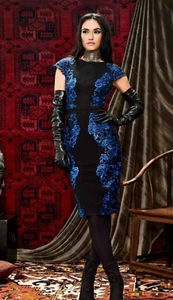 Tadashi Shoji Bayer Kleid bestickt Applikation schwarz blau BRX20265M UVP $ 418 - Bild 1 von 13