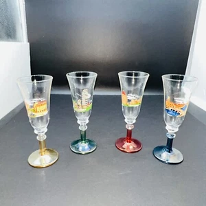 Vintage Set of 4 Stemmed Aperitif Glasses Pisa Italy Souvenir 6" Tall - Picture 1 of 7