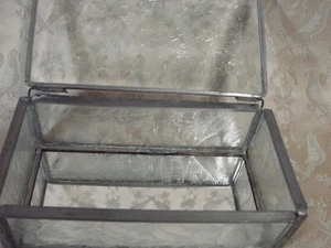 Vintage Leaded Glass Trinket Box Frosted 3x6" Beveled Jewelry Mirror - Picture 1 of 7