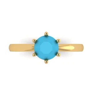 14K Yellow Gold Solitaire Engagement Ring for Women, 1 ctw Simulated Turquoise - Picture 1 of 11