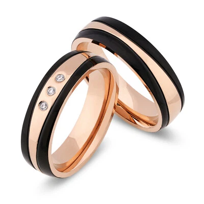 Ring Eheringe Partnerringe Verlobungsringe Edelstahl rose schwarz + Gravur - Bild 1 von 4