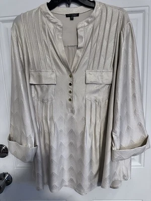 Top tejido Ava & Grace para mujer dorado crema de lujo boho caprichoso manga 3/4 talla 2X Foto 1 de 4